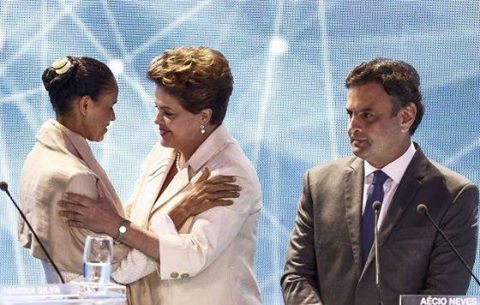 Maria, Dilma e Aécio no debate da Band. 